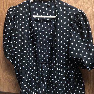 SHEIN tie front polka dot blouse